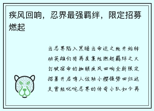 疾风回响，忍界最强羁绊，限定招募燃起